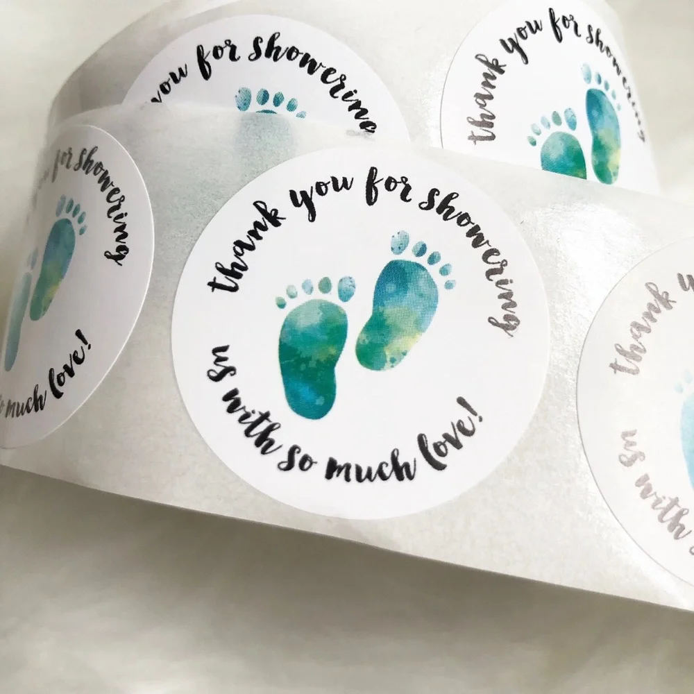 FREE 🚨 Blue Footprint Baby Shower Thank You Stickers - Over 450 Stickers
